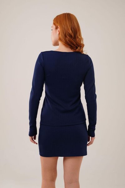 Mestra New Season Navy Blue Viscose Women's Blouse&Skirt Office Set