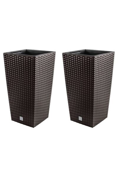 Solplant Set 2 ghivece de flori, Rato, imitatie ratan, inalte, 32.5x32.5x61 c...