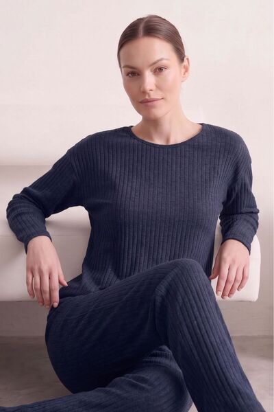 Farya Home Pamuklu Şeritli Kışlık Yumuşak Tuşe İnterlok Örme Pijama Takımı