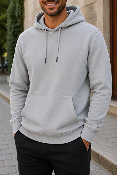 Zenvia Erkek Taş 3 İp Kapüşonlu Kanguru Cepli Sweat Yumuşak Kumaş İçi Polarlı