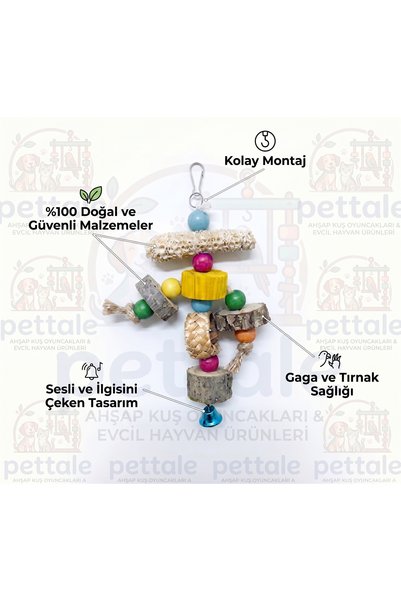 PetTale Natural Wood, Corn Cob and Rattle Bird Toy for Budgie and Cockatiel Cage Toy 18 cm