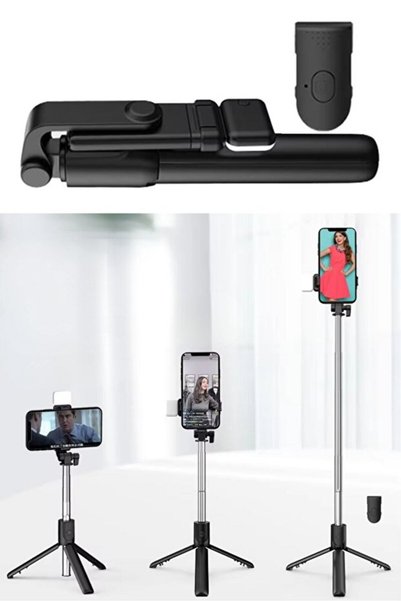 safestore Led Işıklı Selfie Çubuğu Bluetooth Kumandalı Kablosuz Tripot Selfie Monopod Selfie Stick