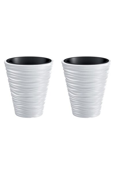 Solplant Set 2 ghivece de flori, Sand, rotunde, 34.5x38.5 cm, alb, Prosperplast