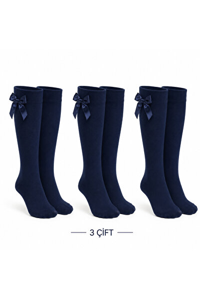 Genel Markalar Y&A Socks Kız Çocuk Fiyonklu Diz Altı Çorap 3 Çift