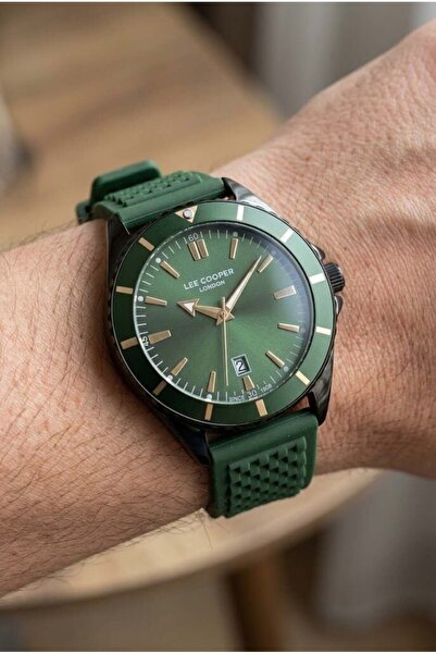 Lee Cooper Black-Green Men's Wristwatch |   45mm Stainless Steel Case, Silico...