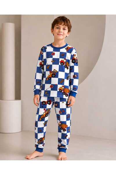 zahider erkek çocuk %100 pamuklu uzun kollu likralı pijama takımı