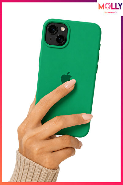 Molly iPhone 13/14 İçin Kubbe Yeşili Soft İçi Kadife Lansman Silikon Kılıf