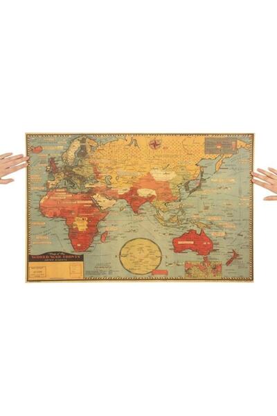 Genel Markalar Dünya Savaşlar Haritası Vintage Kraft Poster - 33x48cm