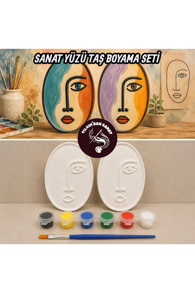 Genel Markalar Sanat Yüzü Taş Boyama Seti (2 Obje + 6 Renk Boya + 1 Fırça + B...