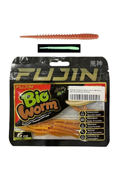 Fujin Bio Worm 6cm Kokulu Sıvılı LRF Silikon Yem 18 Adet Brown UV Green