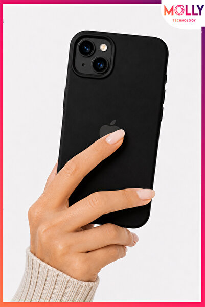 Molly iPhone 13/14 İçin Siyah Soft İçi Kadife Lansman Silikon Kılıf