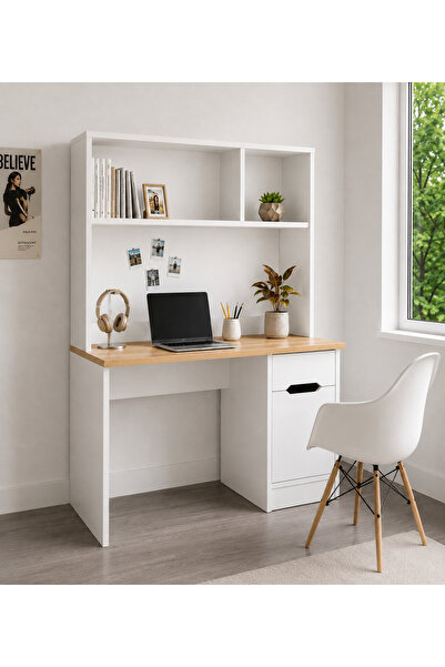 hacıbekiroğlu HBO 505 Çalışma Masası – %100 MDF, Kitaplıklı, Çekmeceli ve Kap...