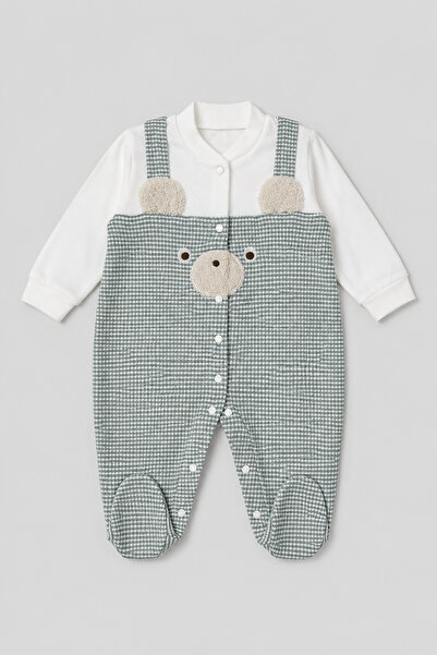 My Babies Label Sevimli Ayıcık Detaylı Ekose Desenli Yenidoğan Tulum – %100 P...