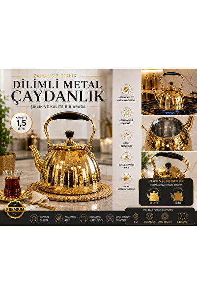 Shopping Fashion Çaydanlık 1,5 Litre Gold Paslanmaz Çelik Şık Kettle