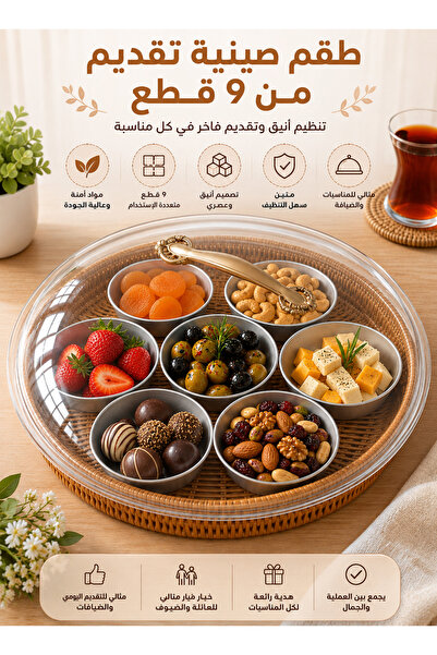 Cady One طقم صينية تقديم 9 قطع مع غطاء شفاف وأطباق داخلية متعددة للاستخدام 40...