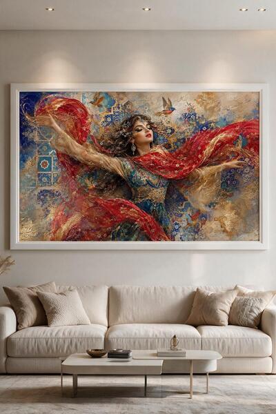 ARTAN GALLERY Oryantal Dans Eden Kadın İtalyan Kadife Tablo 40 mm Kalın Çerçe...