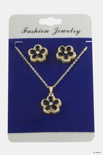 ZERO LAND Concepta Flower Zircon Stone Set (11730) Necklace Black