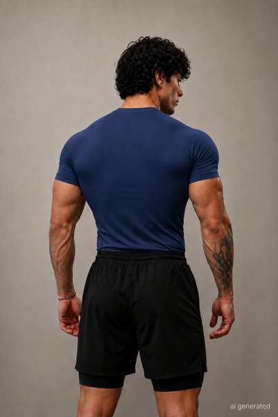 FitVult Unprinted Black Compression Stretch Fabric Body-Hugging Body Underwear T-Shirt Short Sleeve Gym Fitness