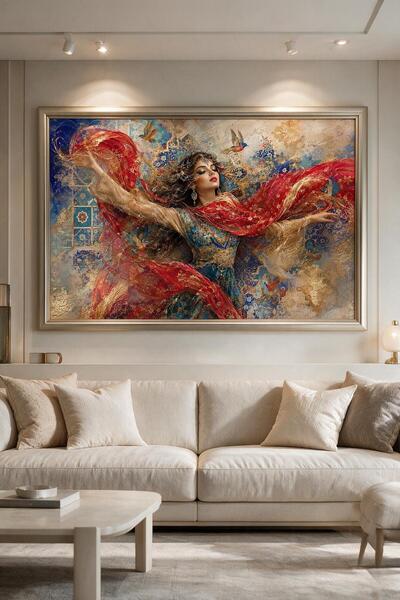 ARTAN GALLERY Oryantal Dans Eden Kadın İtalyan Kadife Tablo 40 mm Kalın Çerçe...