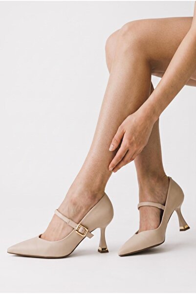 besoin shoes store Matte Satingold Buckle Detailed Thin Heeled Shoes Stiletto...