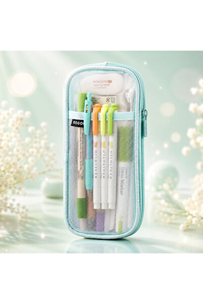 Fillikutum Transparent Mesh Zippered Pen Holder Large Capacity Pastel Pencil ...