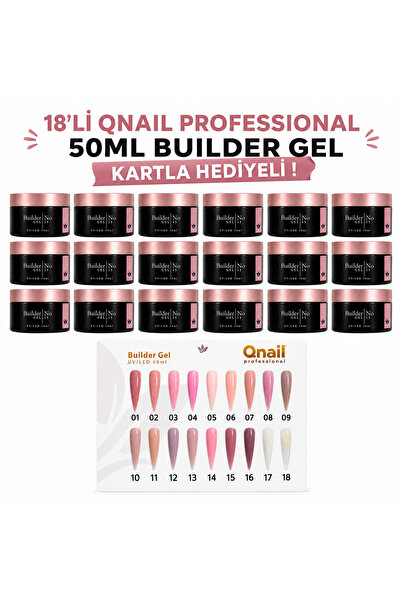 QNAİL PROFESSİONAL 18'li Builder Jel 50ml Seti Kartela Hediyeli