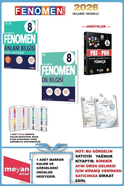 Fenomen Yayıncılık 8.Sınıf Anlam Bilgisi ve Dil Bilgisi Soru Bankası..Marker Kalem ve Soru Bankası HEDİYELİ.
