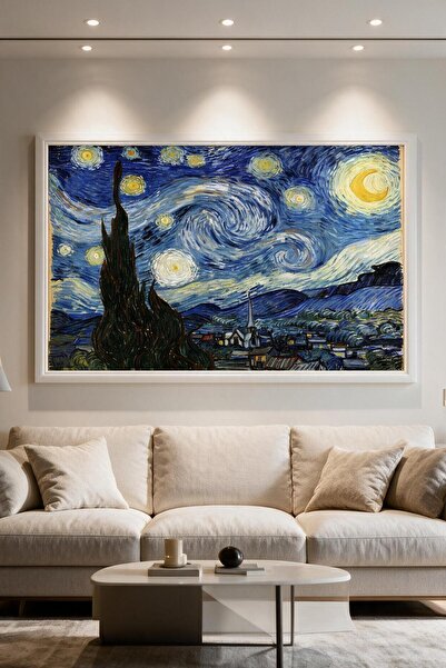ARTAN GALLERY Van Gogh Yıldızlı Gece İtalyan Kadife Tablo 40 mm Kalın Çerçeve...