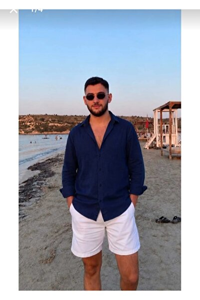 blackbonds Erkek gömlek lacivert kolay utulenebilen %100 pamuk keten görünüml...