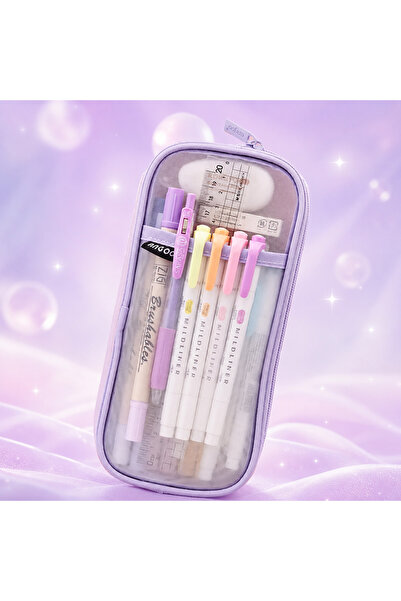 Fillikutum Transparent Mesh Zippered Pen Holder Large Capacity Pastel Pencil ...