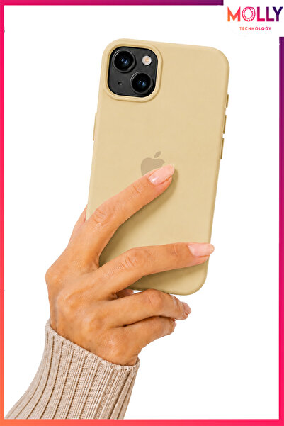Molly iPhone 13/14 İçin Bej Soft İçi Kadife Lansman Silikon Kılıf