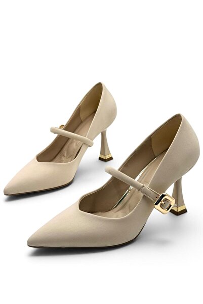 besoin shoes store Matte Satingold Buckle Detailed Thin Heeled Shoes Stiletto 9 cm