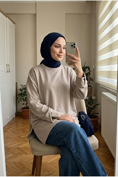 Kirazca Butik Women's Crew Neck Side Slit Tunic Modal Fabric