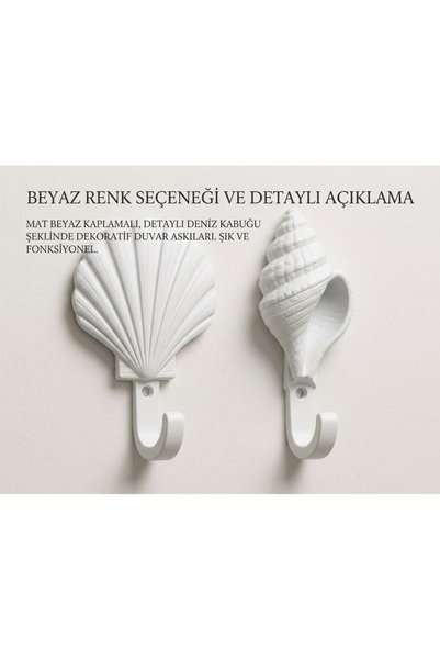 STRAWLİN MAISON Deniz Kabuğu Figürlü Dekoratif Duvar Askılığı - Mat Beyaz Set