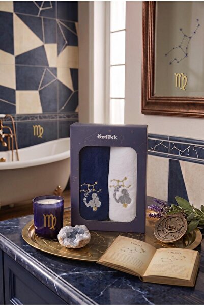 Özdilek Hand and Face Towel Set of 2 Boxed Virgo Zodiac Sign Embroidered 50X90