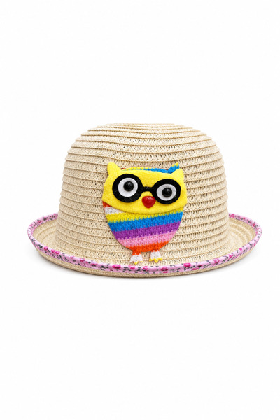 Jack Ferrero Children's Straw Hat with Colorful Owl Figure Summer Beach and S...