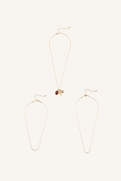 DeFacto Women's Figure and Stone Detail Chain 3-Piece Necklace I6622Axns