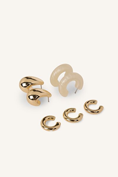 DeFacto Women's 5-Piece Thick Formed Hoop and Earcuff Earring Set I6724Axns