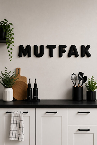 Üreet KITCHEN / MUTFAK Dekoratif 3D Duvar Yazısı – Dekor Harfleri 8cm – Siyah...