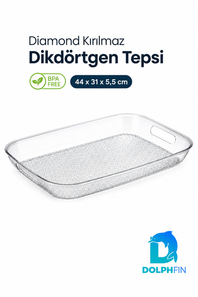 DolphFin Diamond Unbreakable Rectangular Serving Tray 44X31 cm with Handles T...