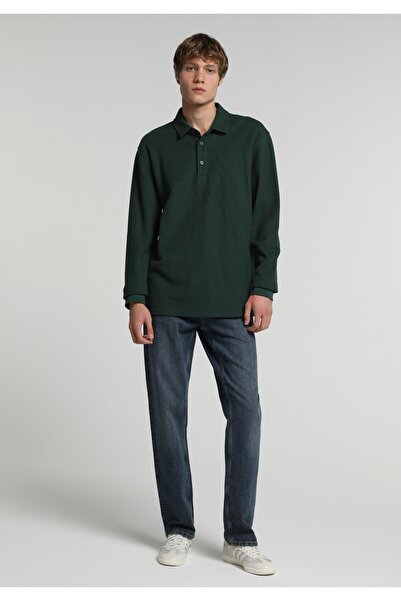 Colin's Relaxed Fit Polo Yaka Düz Erkek Yeşil Uzun Kol Tişört