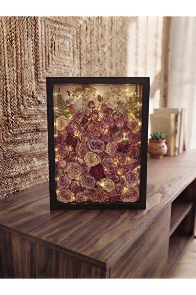 fy design Led Hediyeli 25x35 Derin Anı Çerçevesi Gül Kutusu Hatıra Panosu