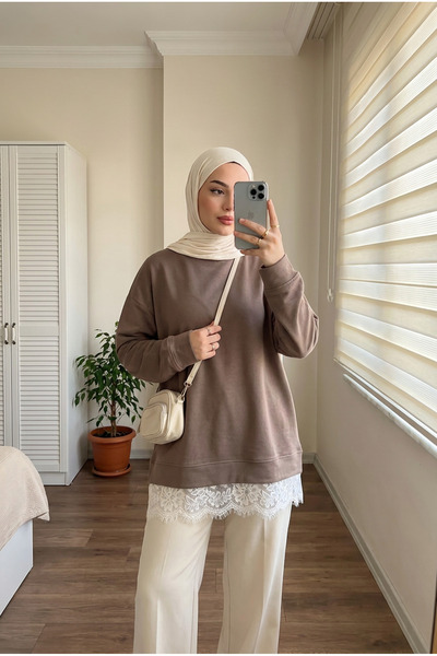 Kirazca Butik Kadın Bisiklet Yaka Yan Yırtmaçlı Tunik Modal Kumaş