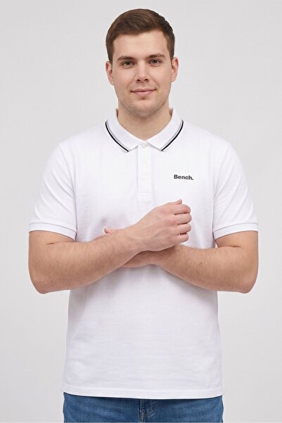 BENCH Men Regular Fit Brand Logo Short Sleeve Polo Shirt, White
