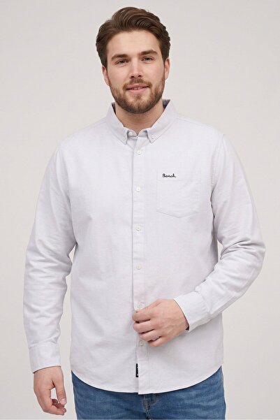 BENCH Men Regular Fit Embroidered Logo Long Sleeve Casual Shirt, Frost Grey