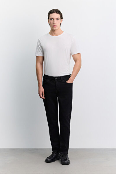 Avva Men's Black Vintage Washed Cotton Jean Trousers A62Y3528