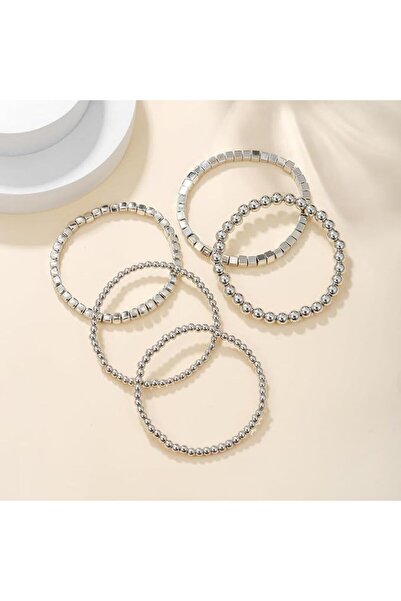 Arabest Silver Beaded Bracelets for Women, Stretch Bead Bracelet, 14k Gold Pl...