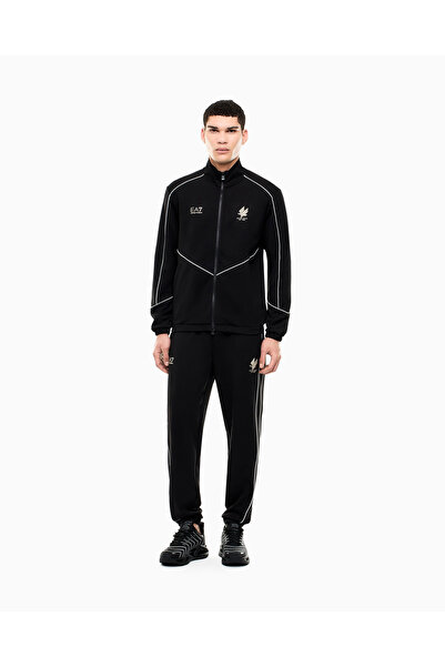 Armani Exchange Men's Viscose Blended Stand Collar Regular Cut Black Tracksui...