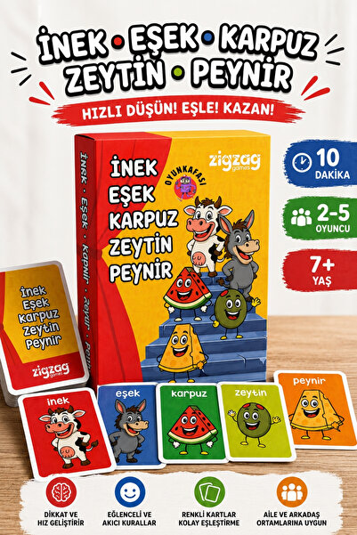 OYUNKAFASI İnek Eşek Karpuz Zeytin Peynir Hızlı Eşleştirme Kart Oyunu 2-5 Oyu...