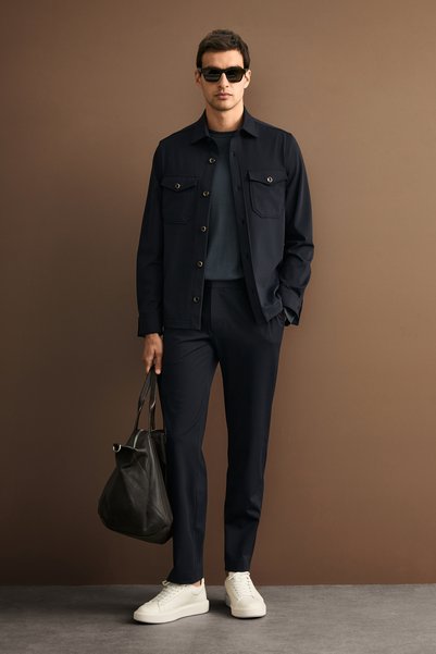 Lufian Eliot Men's Slim Shirt Jacket Regular Fit Navy Blue